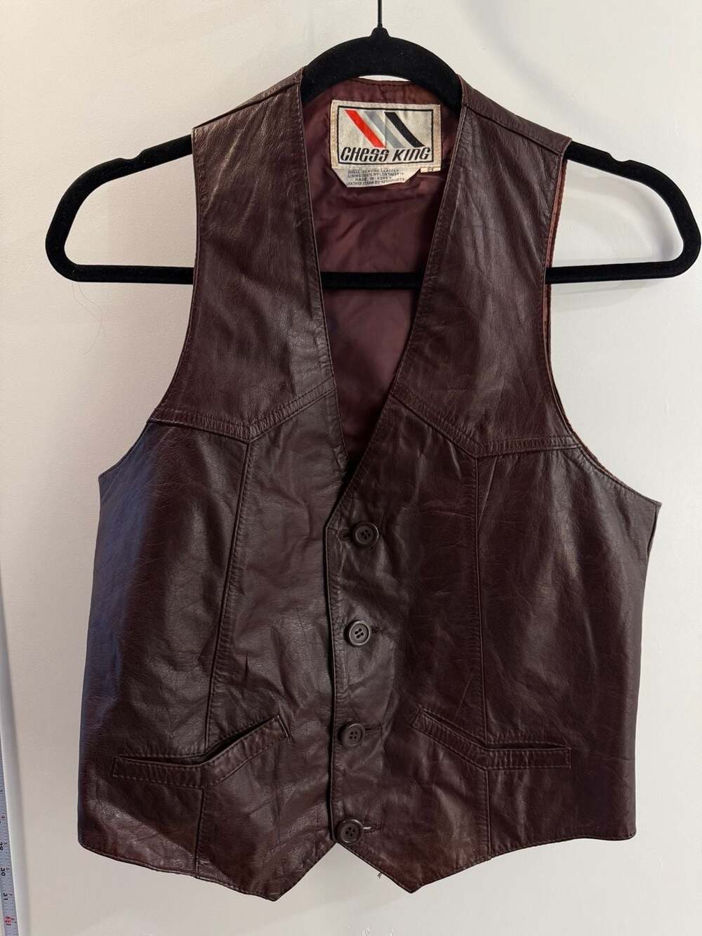 Vintage Chess King Brown Genuine Leather Western Button-Down Vest Size S - Picture 2 of 5